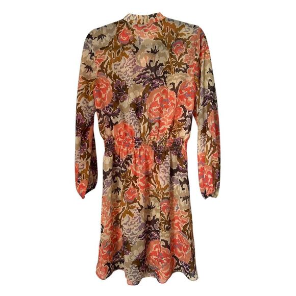 Lauren Ralph Lauren Dress Size 6 Tie Neck Spring Floral Chiffon Long Sleeve - Picture 5 of 13